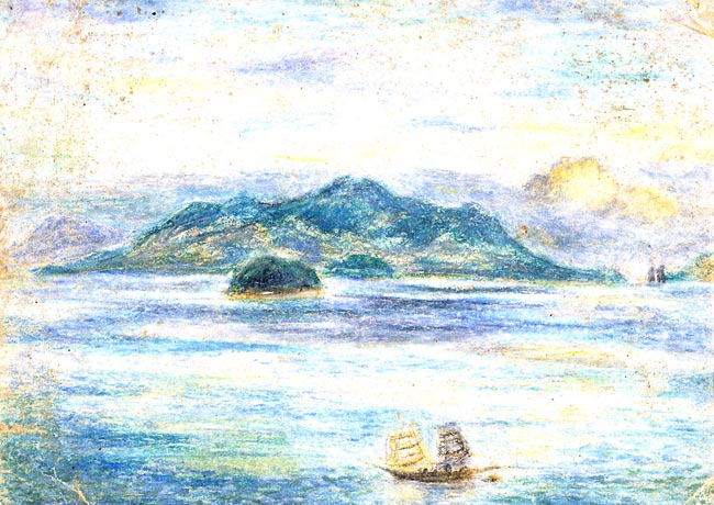 自筆画 『鷺島夕景』
